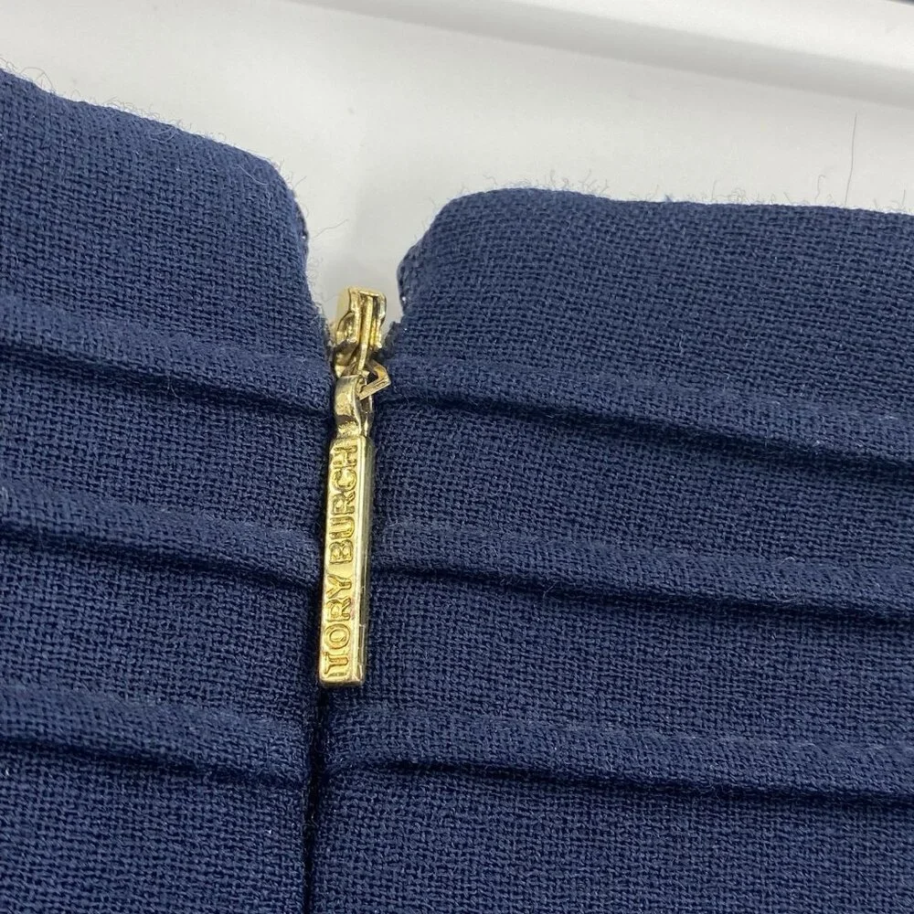 Tory Burch Size 6 Blue Rosalyn Pencil Skirt Wool Blend High Waist Gold Zippers